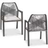Set of 2 Indoor/Outdoor Aluminum Dining Chairs with Arms All-Weather Rope - Thumbnail 1