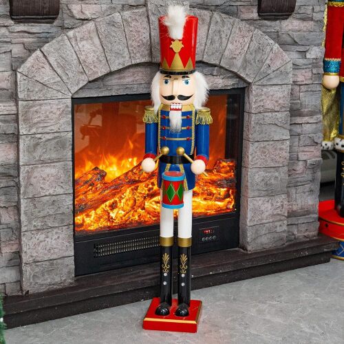 32 inch Christmas Nutcracker Figures,Wooden Soldier in Blue Suit with Red Hat Collectible for Indoor Table Centerpiece Desktop Fireplace Clearance Decor - Lot 5702