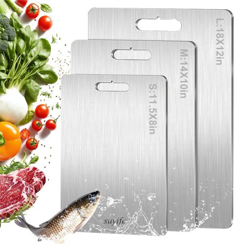 Titanium Cutting Board Set of 3,100% Pure Titanium Cutting Boards for Kitchen, Double Sided Food-Grade Chopping Board for Cutting Meat Vegetable Fruit, Dishwasher Safe - Lot 5726