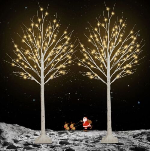 2 Pack 5FT 200LED Christmas Lighted Birch Tree, Timer Function Prelit Artificial Tree Lamp Plug in with Warm White Lights, 2 Modes Twinkling Twig Trees for Indoor Outdoor Party Christmas Decorations - Lot 5738