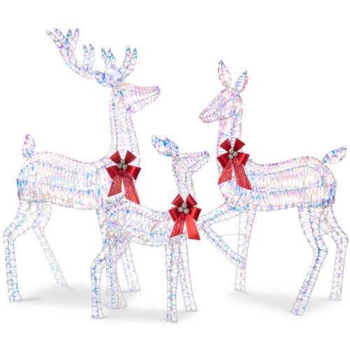 3-Piece Lighted Christmas Deer Set Outdoor Decor with LED Lights - Lot 5669