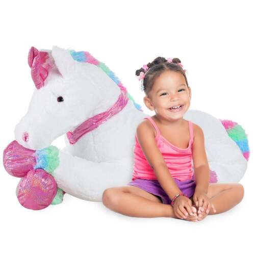 Kids Extra Large Life-Size Plush Rainbow Unicorn Stuffed Animal w/ Soft Fur - Lot 5717