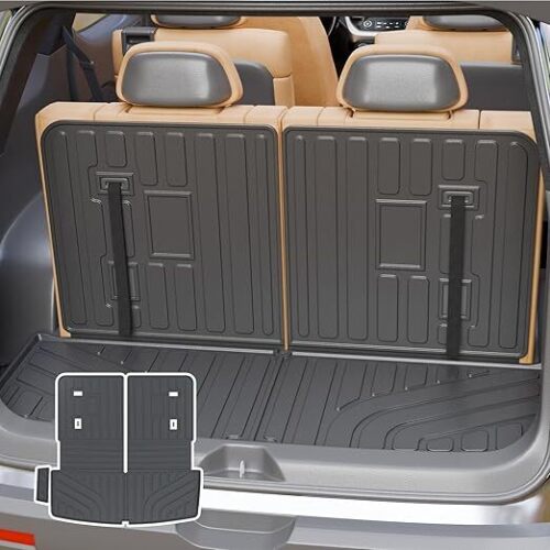 Rongtaod Cargo MatCompatible with 2017-2023 GMC Acadia 6&7 Seats Trunk Mat Trunk Liner Cargo Liner TPE Back Seat Cover Protector All Weather 2022 Acadia Accessories (Trunk Mat with Backrest Mat) - Lot 5658