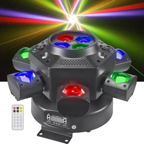 Moving Head DJ Lights, Olaalite 150W LED Stage Light 4-in-1 RGBW with 6 Arms Beam, Bee-Eyes Effect, Red Green Starry, White & Amber Strobe, Perfect DJ Stage Lighting for Party Disco Club Wedding Bar - Lot 5676