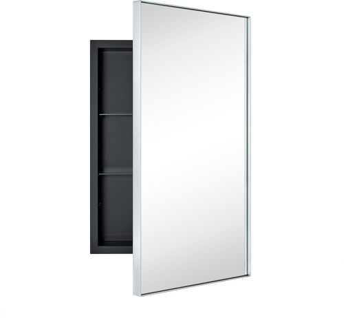 TEHOME Recessed Mount, Squared Rectangle Silver Bathroom Medicine Cabinet with Mirror - Lot 5688