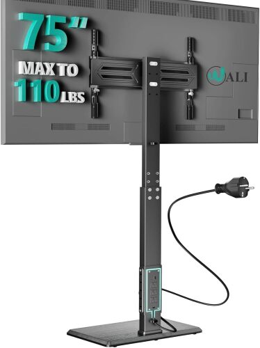 WALI Floor TV Stand with Power Outlet, Tall TV Stand Mount for 32-75 inch TV up to 110 lbs, Swivel and Height Adjustable TV Stands with Wood Base for Bedroom, Office - Lot 5640