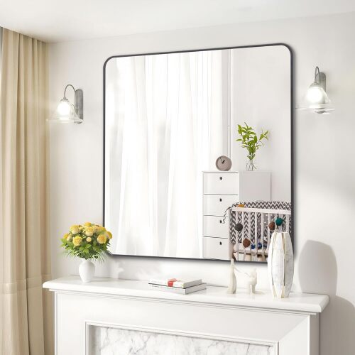 Bathroom Mirror, Matte Black Wall Mirror with Metal Frame, Decorative Rectangular Vanity Mirror for Bedroom Bathroom Living Room Entryway (Horizontal/Vertical) - Lot 5704