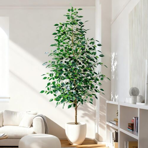 Artificial Ficus Trees Indoor Faux Trees Indoor Fake Floor Plants Tall Artificial Tree with White Pot Faux Tree Fake Indoor Tree Silk Plants Artificial Trees for Home Decor Indoor - Lot 5710