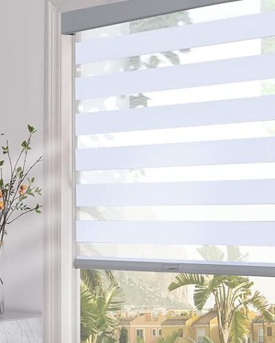 Persilux Cordless Zebra Blinds for Indoor Windows, Light Filtering Sheer Shades, with Upgraded Cassette, Dual Layers Light Control for Day and Night for Bedroom, Easy to Install (34.5" Wx64 H - Lot 5752