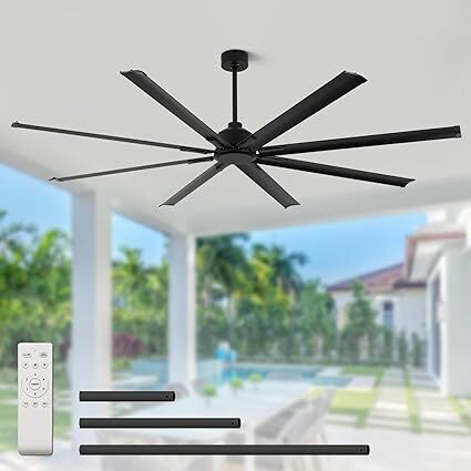 84 Inch Industrial Ceiling Fans without Lights，Large Ceiling Fan with 8 Reversible Aluminum Blades, 6-Speed Remote Control, Home or Commercial Ceiling Fan for Porch，Garage，Shop - Lot 5788