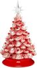 15in Ceramic Christmas Tree, Pre-lit Hand-Painted Tabletop Holiday Tree, 2 Star Toppers, 64 Lights - Peppermint w/Red and White Bulbs - Thumbnail 1