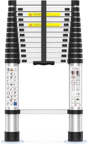 12.5 FT Telescoping Extension Ladder, Heavy Duty 330lbs Max Capacity - Lot 351