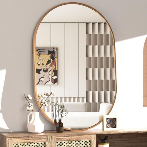 Oval Metal Framed Wall Mirror, Gold, 24"x36" - Lot 388