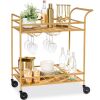 2-Tier Rolling Bar Cart Indoor/Outdoor w/ Shelves, Wine Rack, Locking Wheels - Thumbnail 1