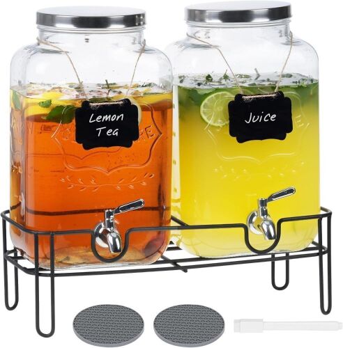 2 Gallon Glass Drink Dispensers, Set of 2 - Lot 760