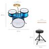 Kids Beginner 3-Piece Drum, Musical Instrument Set w/ Sticks, Stool, Pedal - Thumbnail 2