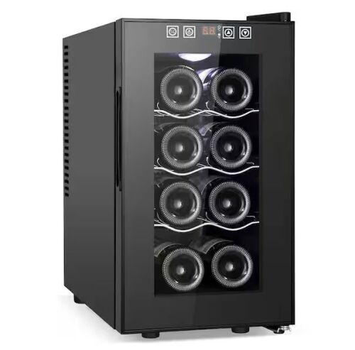 10.24 in. Single Zone 8-Bottle Wine Cooler with Removable Wire Shelves and LCD Touch Control in Black - Lot 92JF