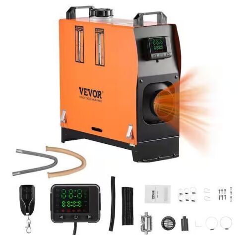 VEVOR 8 kW Diesel Air Heater, 12-24V DC, 27300 BTU Orange Diesel Air Heater, Portable Forced Air Corded Space Heater - Lot 97JF