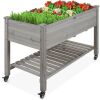 Mobile Raised Garden Bed Elevated Planter w/ Wheels, Shelf - 48x24x32in - Thumbnail 1