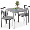 3-Piece Metal Wood Square Dining Table Furniture Set w/ 2 Chairs - Thumbnail 1