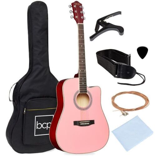 Full Size Beginner Acoustic Guitar Set with Case, Strap, Capo - 41in - Lot 528