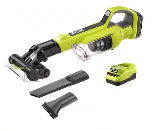 RYOBI ONE+ 18V Cordless Hand Vacuum with Powered Brush Kit with 2.0 Ah Battery and Charger - Lot 90JF