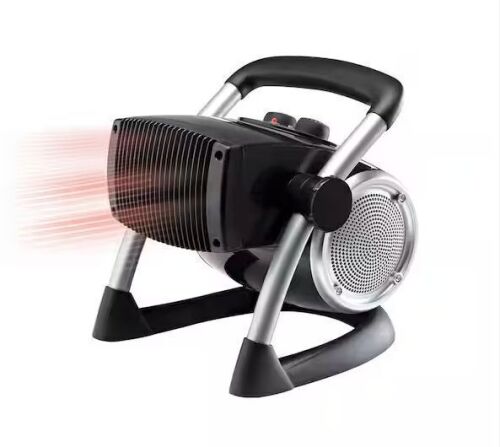 Lasko 1500W 11.75 in. Black Electric Utility Ceramic Space Heater with Pivoting Head, 2 Heat Settings and Fan Only Mode - Lot 507JF