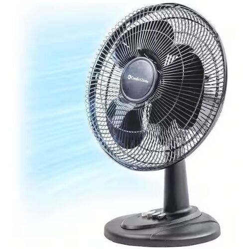 Comfort Zone 16 in. Black 3-Speed Oscillating Desk Fan with Adjustable Tilt - Lot 501JF
