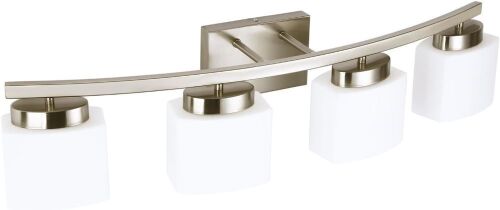 4-Light Brushed Nickel Vanity Light Fixture with White Glass Shades, 31.5" - Lot 379