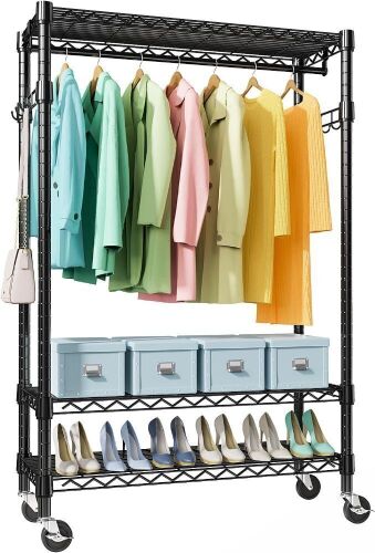 Heavy Duty Rolling Garment Rack 3 Tiers, 17.7" D x 47.2" W x 83.6" H - Lot 475