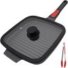 10 Inch Cast Aluminium Non Stick Grill Pan with Detachable Handle and Lid - Thumbnail 1