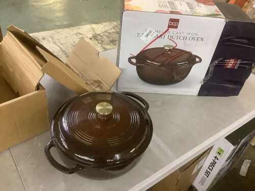 Cast-Iron Dutch Oven Kitchen Cookware w/ Enamel, Handles - 7.5qt - Lot 411