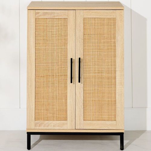 2-Door Natural Rattan Storage Cabinet w/ Adjustable Shelves - 34 x 24in - Lot 111