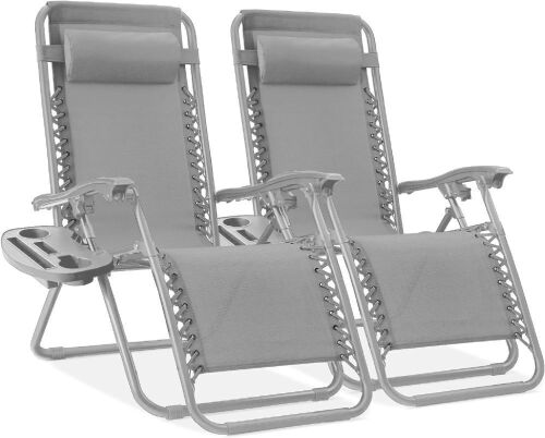 Set of 2 Adjustable Zero Gravity Patio Chair Recliners w/ Cup Holders - Lot 319