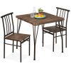 3-Piece Metal Wood Square Dining Table Furniture Set w/ 2 Chairs - Thumbnail 1