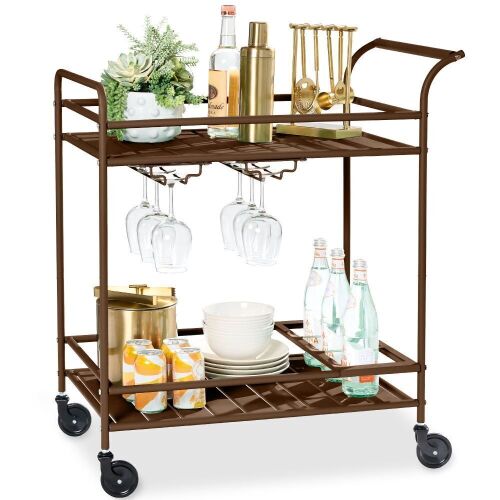 2-Tier Rolling Bar Cart Indoor/Outdoor w/ Shelves, Wine Rack, Locking Wheels - Lot 203
