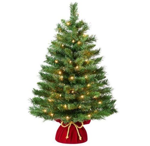 36" Pre-Lit Tabletop Christmas Tree w/ Red Velvet Cover & Gold Cord - Lot 204