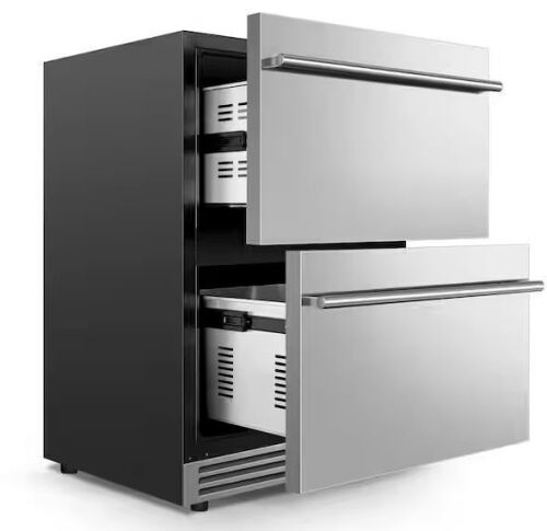 Nipus 23.4 in. 230 Plus Cans Dual Zone Beverage Refrigerator with 2-Drawers in Silver Stainless Steel Built-in Beverage Cooler - Lot 6JF