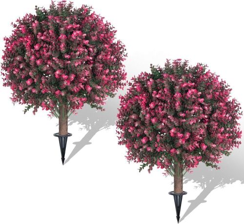 Artificial Rose Boxwood Topiary Ball with Ground Spike, 22", 2 Pack - Lot 700