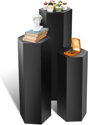 3 Pcs Matte Black Metal Pedestal Display Stands, 23.6in, 29.5in, 35.4in Tall - Lot 142