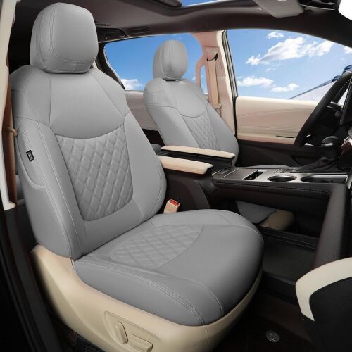 GIANT PANDA Car Seat Covers for Select Toyota Sienna LE, XLE, SE, XLE Premium 8 Passenger 2015-2020, Three Rows, Leather, Full Set - Lot 143