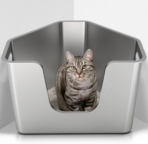 Stainless Steel Corner Cat Litter Box - Lot 245