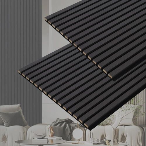 3D Slat Acoustic Wall Panels with Wood Finish Accent, 48" x 24", 2 Pack - Lot 443