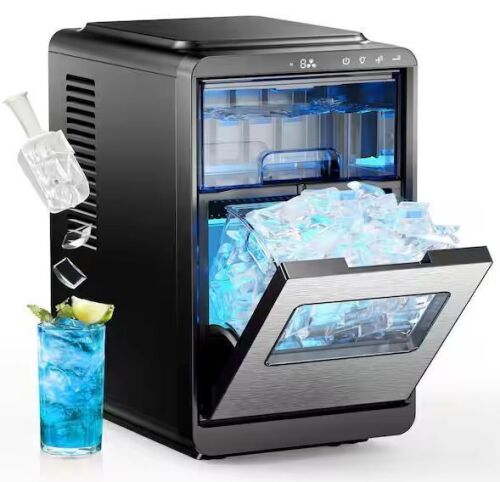 9.4 in. 30 lb. Crescent Ice Portable Countertop Ice Maker in Silver with 3-Ice Sizes, Clean Cycle, Ice Scoop - Lot 53JF