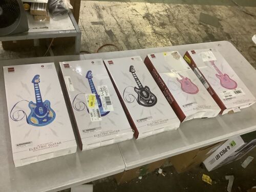Lot of (5) Kids Pretend Play Guitar Musical Instrument Toy w/ Microphone, Stand - 19in - Lot 807