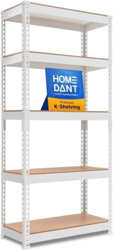 HOMEDANT 5 Tier Laminated White Boltless Metal Shelving Unit, 28" W x 12.3" D x 59.5" H - Lot 246