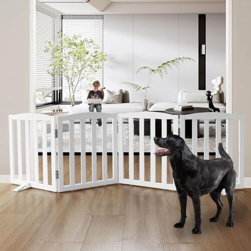 Freestanding Wooden White Pet Gate, 24" H, 4 Panels - Lot 544