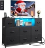 WLIVE Black Dresser Entertainment Center with LED Lights & Charging Station, 8 Fabric Drawers, Fits 45, 50, 55 inch TV - Thumbnail 1