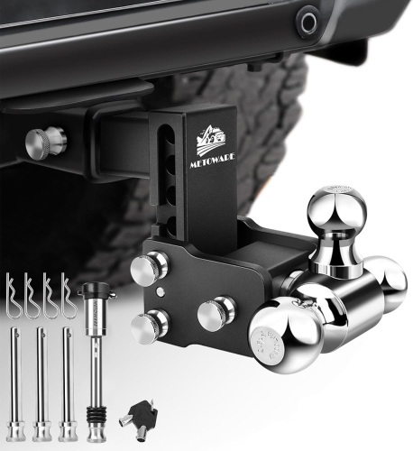 METOWARE Adjustable Trailer Hitch with 4-Inch Drop/Rise (14,000 LBS GTW), Tri-Ball (1-7/8'', 2'', 2-5/16''), Fits 2-Inch Receiver - Lot 243