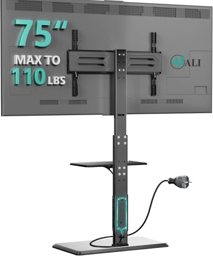 WALI Floor TV Stand with Power Outlet & AV Shelf, for 32-75 inch TV up to 110 lbs, Swivel and Height Adjustable - Lot 338